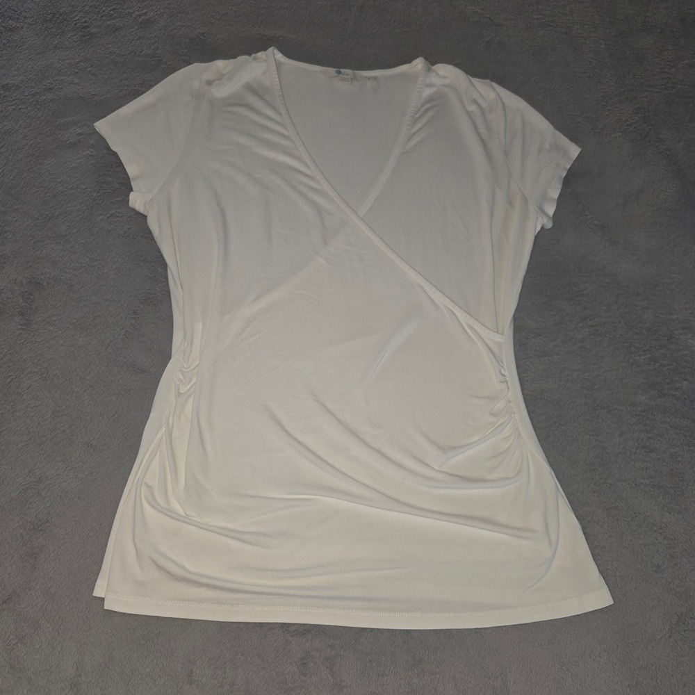 Boden White Faux Wrap Ruched V-Neck Short Sleeve Top US 14 UK 18